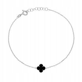   Srebrna zapestnica s črnim oniksom in deteljico PR.925, 19 cm