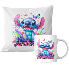   SKODICA + BLAZINA PERSONALIZIRANI DARILNI SET LILO STICH IME ZA ROJSTNI DAN