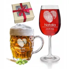   POROČNO DARIL0 ZA NOV PAR - KOMPLET KIELISKA ZA VINO IN KUFLA ZA PIVO