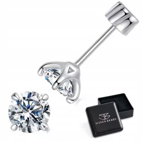    Srebrni uhani KM86 z navojno zvezdo in moissaniti, 0,5 ct srebro