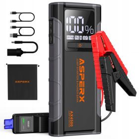   ASPERX Močna baterija 4500A 12V za avtomobile na bencin in dizel z LED USB-C zaslonom LCD