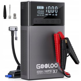   GOOLOO X7 4250A Akumulatorski zaganjalnik s kompresorjem, zagon z digitalno črpalko za pnevmatike 160 PSI, 12V litij-ionski booster s hitrim polnjenjem tipa C (do 10 l bencina/10 l dizla)