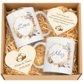   Darilo za poroko z dneva poroke Skodelici s srci IMENA + DATUM