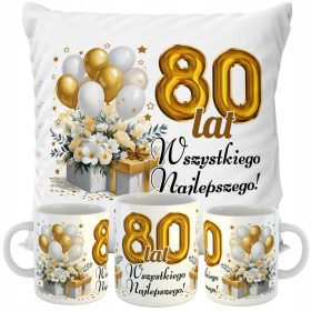   Darilo za 80. rojstni dan - Komplet Blazina + Skodelica za Jubilanta