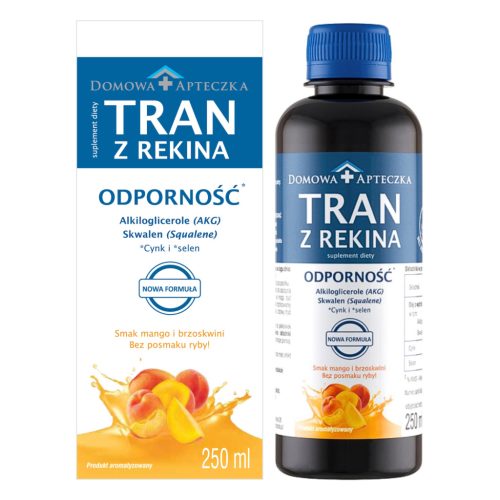 Olej iz jeter morskega psa z okusom manga in breskve - Podpora imunosti in brez glutena, 250 ml