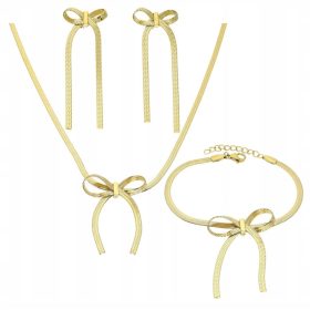   Luksuzni Komplet Pozlačenega Nakita 3 Kosov z Lokom, Kirurško Jeklo 316L TTM