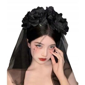   Eleganten črn fascinator s tančico, naglavni trak in črnimi vrtnicami