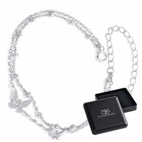   Slovenian name: Dvojna srebrna zapestnica s kristalnimi metulji in elegantnim pustolovskim dizajnom