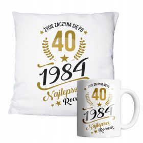   Darilo za 40. rojstni dan - Komplet skodelice in blazine s potiskom