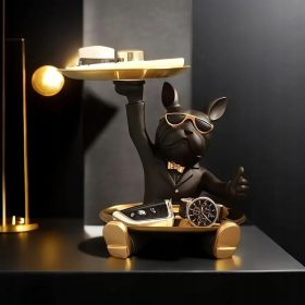   Francoski buldog stojalo za ključe in drobnarije, skulptura s 2 pladnjema