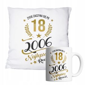   Darilo za 18. rojstni dan - Set skodelice in blazine s potiskom za popolno presenečenje