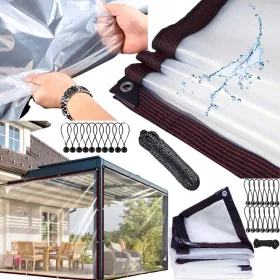   Prozorna vrtna ponjava za teraso, vodoodporna z UV zaščito in montažnimi obročki, 3x6m