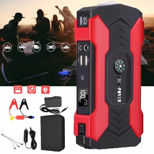 PRENOSNI AKUMULATOR ZA ZAGANJANJE VOZIL 12V, Z LCD ZASLONOM, 800 A