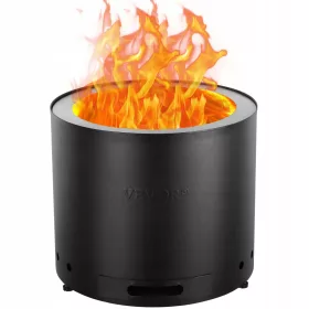    VEVOR Fire Pit 490x390MM brezdimna lesena črna okrogla teža 11,13 KG
