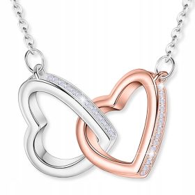    Srebrna ogrlica 925 Dve srci s kristali Cirkoni z dvema srčkoma