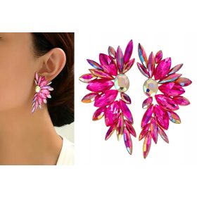 KRISTALNI UHANI S KRILI ROZA FUCHSIA 6 CM