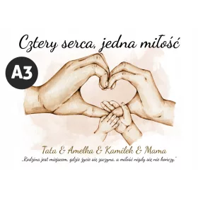   Plakat Družina Otroci Starši Srčki Imena Roke 1-6 Otroci [A3]