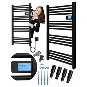   Električni kopalniški radiator s 500W močjo in LCD zaslonom, dimenzij 96 cm x 54 cm v elegantni črni barvi. Ta sodoben radiator je enostaven za uporabo in prinaša udobje ter učinkovito ogrevanje vaše 