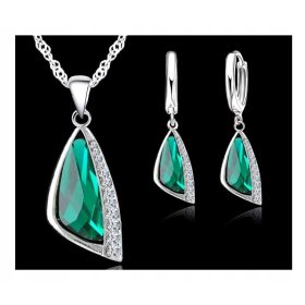 ENSKI KOMPLET ZE POSREBRENI KRISTALI V ZELENI