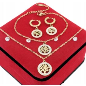   RAZKOŠEN KOMPLET NAKITA 3 kos DREVESO SREČE IZ KIRURŠKEGA JEKLA