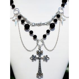    Vintage PUNK OGRLICA, večplastna, zvezdaste in križne perle, črna