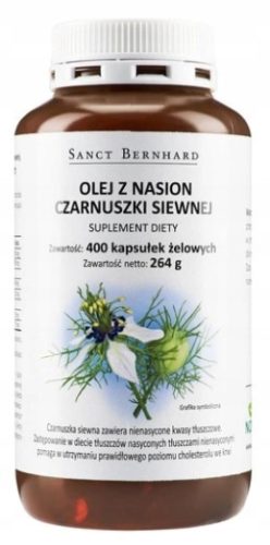 Kapsule z oljem črnega kumina Sanct Bernhard - 400 kapsul, za uravnavanje holesterola