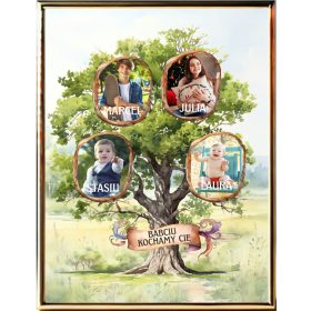   Družinsko drevo za babico in dedka s fotografijami in imeni vnukov