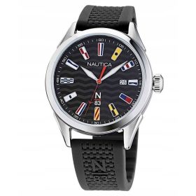   Moška ura NAUTICA NAPHBF004 N83 Hannay Bay s funkcijo datovnika in kwarcnim mehanizmom. Primerna za vsakdanjo uporabo, odporna na vodo do 50M. Črna tarcza in pašček iz trpežnega materiala. Premer ohiš
