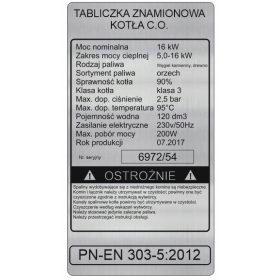 Tablica za kotel po podatkih 15x8 CM