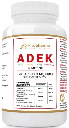 Altopharma ADEK in MCT olje - Prehransko dopolnilo za aktivne 120 kapsul