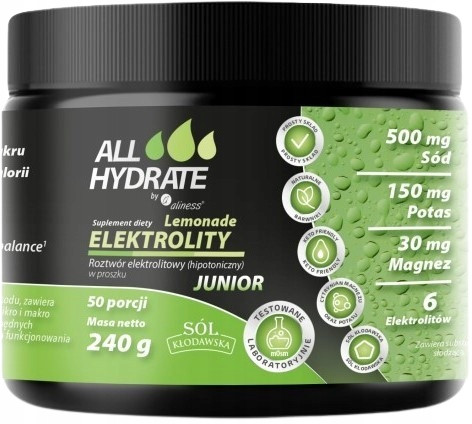 Aliness Elektroliti JUNIOR Limonada - 50 porcij, 240g - Podpora Hidracije in Mišične Funkcije