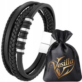    ELEGANTNA MOŠKA ZAPESTNICA 316L NARAVNO USNJE KIRURŠKO JEKLO 4 PROTE