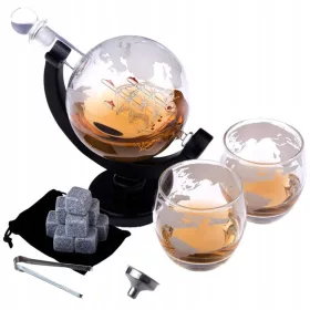   Whisky Set Globe Karafa 850 ml s Kozarci Stones - Darilo za Rojstni Dan