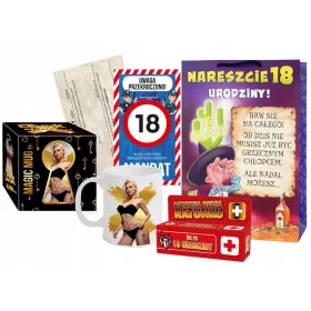   Smehoteka za 18. rojstni dan! Komplet s torbico, skodelico in obeskom z mandatnim gelom