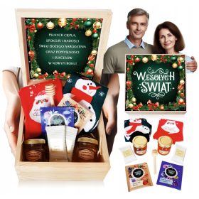   DARILO za starše za božič - Darilna košara s toplimi nogavicami in sladkimi dobrotami