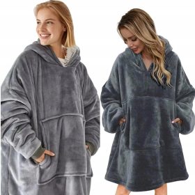   Siv pulover z odejo oversize debel pulover odeja s kapuco velik kopalni plašč