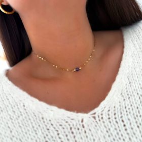    Pozlačena ogrlica z ametistom, naravni kamen, 316 l nerjaveče jeklo