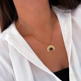    Ogrlica s turmalinom in odprtim luninim kamnom, črna, jeklo 316 l