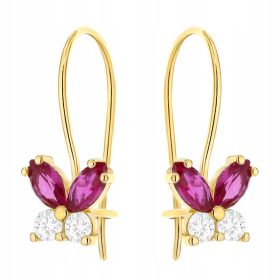    ZLATI UHANI Ženski pr. 585 roza metuljev s kubičnimi cirkoniji na Biglu 14k