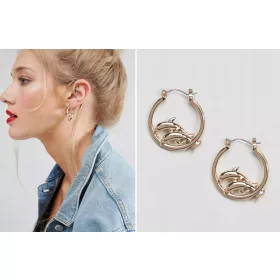  SKINNY DIP Zlati obročasti uhani DOLPHINS ocean hoops