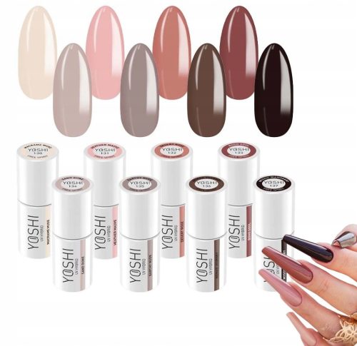 YOSHI ZESTAW LAKOV ZA NOHTE CELOTNA KOLEKCIJA FREE SPIRIT BROWN NUDE 8 kos