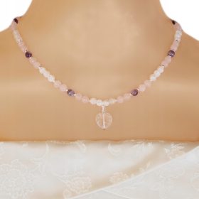    Ogrlica Kristali Kamni Rose Quartz Amethyst Rock Crystal Silver