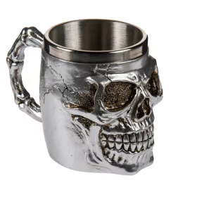 Srebrna lobanja 3D ročaj kufel 400ml KOSTNI motiv LARP RPG