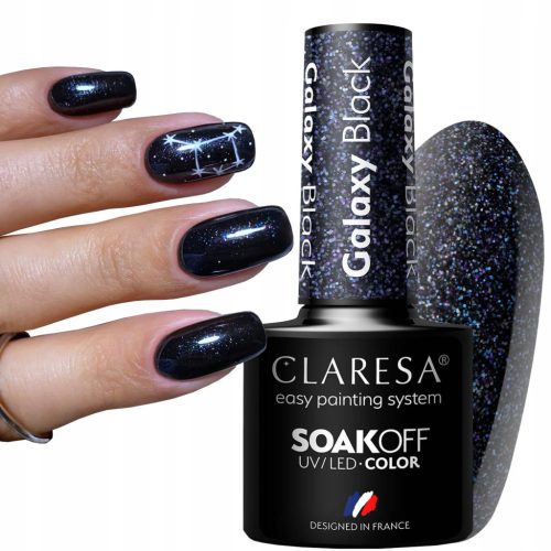 CLARESA GALAXY BLACK ČRNI HIBRIDNI LAK ZA NOHTE Z BLEŠČEČIMI DELCI 5 ml