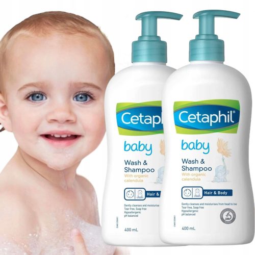 Cetaphil Baby 2v1: Organski Šampon in Čistilna Emulzija z Ognjičem, 2x400ml