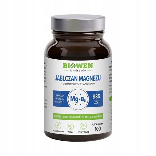 Biowen Magnezijev Jablčan 835 mg z Vitaminom B6 (P-5-P), 100 kapsul