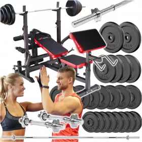    BODYBUILDING SET 123KG LITOŽELEZNA KLOP MOČAN SOD DUMBS UTEŽI