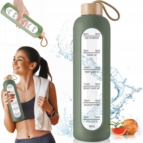 Velika motivacijska steklenica za vodo in pijačo 1000ml 1l + zelena škatla