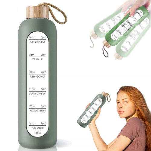 MOTIVACIJSKA STEKLENA VODNA STEKLENICA Z MERICO 1L 1000ML