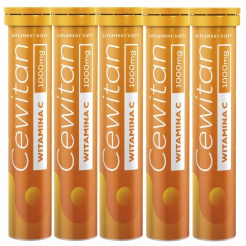Set 5x CEWITAN Vitamin C 1000mg, Šumeče Tablete z Okusom Limone, 24 Tablete